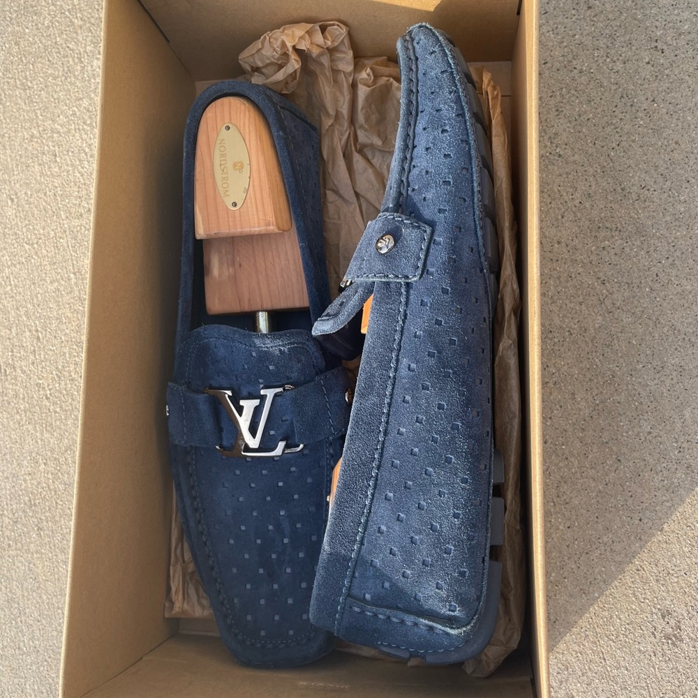 LOUIS VUITTON Blue Suede Monte Carlo Loafers 11
